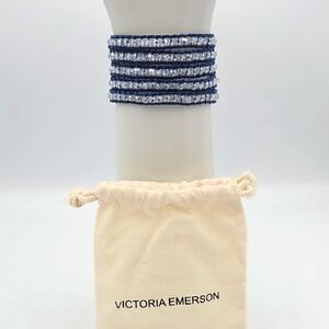 Victoria Emerson Blue Cord and Clear Rhinstones Wrap Bracelet